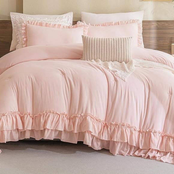Petal Pink Twin Size Bed Comforter Set Blush French Shabby Chic Bedding New - Picture 8 of 11